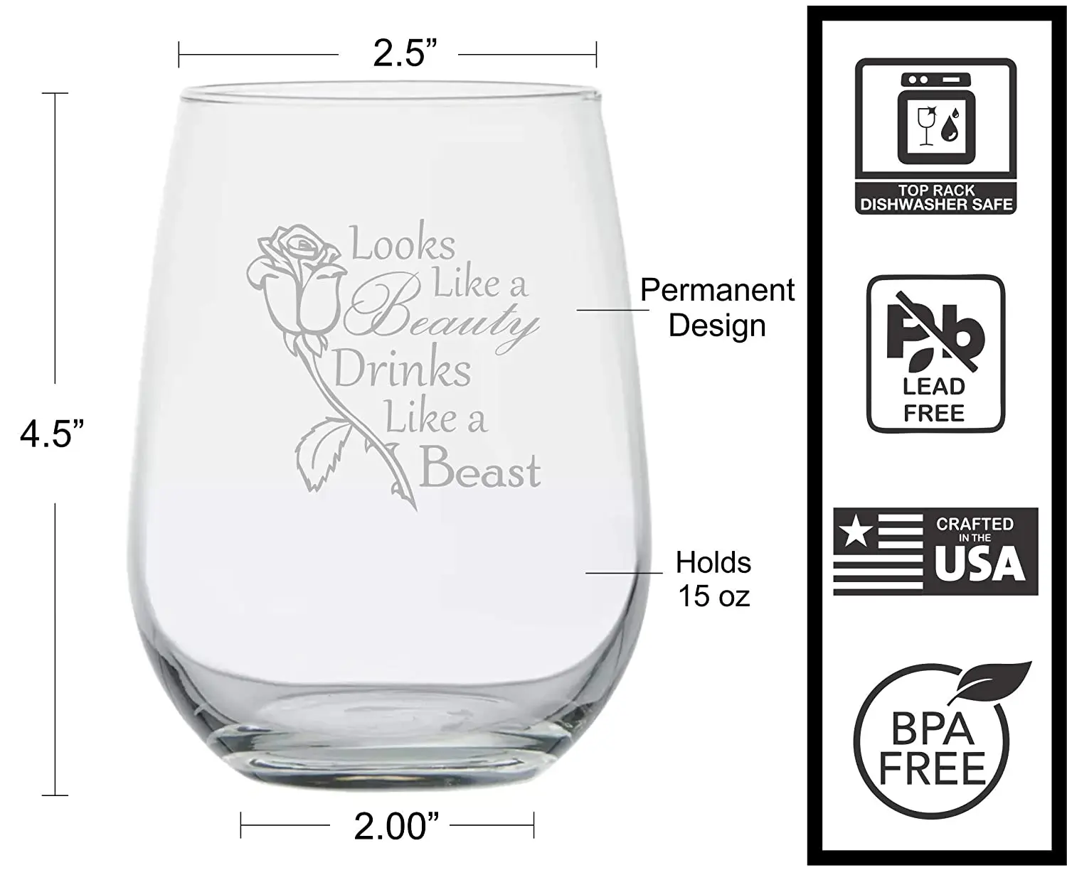 Crafted Wine Glass Beauty Drink Like a Beast Exquisite Pattern 18 oz Capacity Red Wine Glass