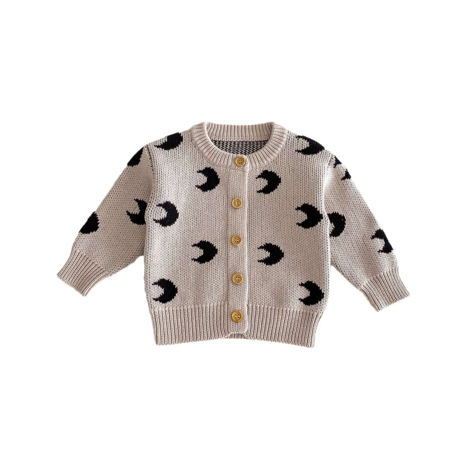 Ins Baby coat cotton yarn cardigan baby spring and autumn clothes boys and girls knitted top full printed moon coat