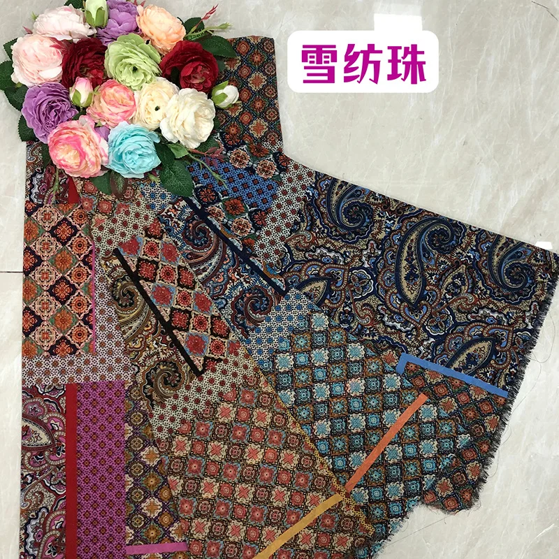 designed  Chiffon flower Korea silk sarong spring and summer fashion ladies dress shirt fabrics printed skirts pants fabric