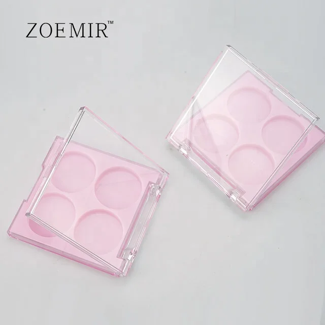 Square pink empty makeup eyeshadow containers plastic cosmetic packaging 4 color palette eyeshadow case