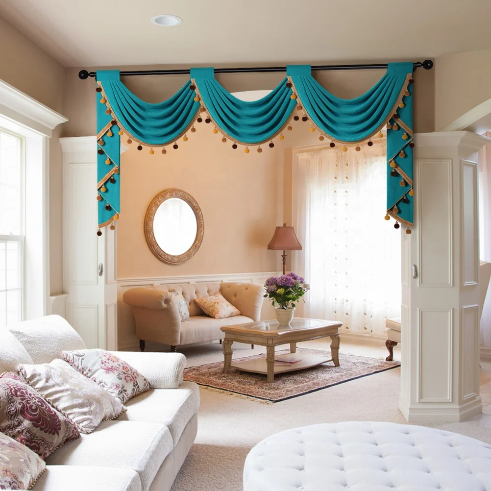 European Royal Solid Velvet Curtains for the Living Room with Valance Ready made Curtain Pelmet For Home