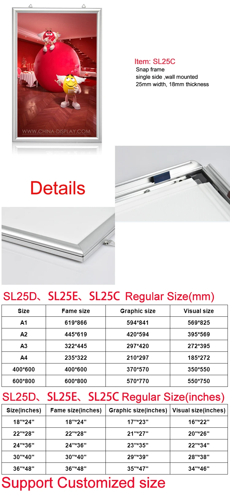 High Temperature Resistance Led Super Slim Magnetic Collage Frames Advertising Wall Poster
