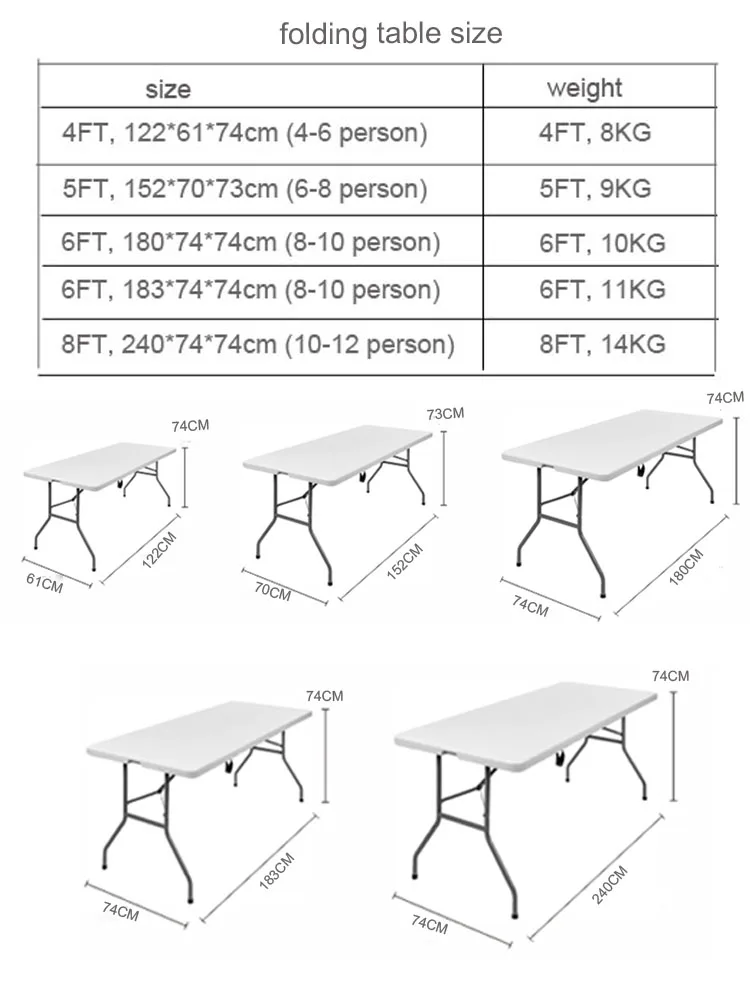 Wholesale White Portable Outdoor Foldable Chair Table 6ft 8ft Plastic Dinning Bbq Picnic Camping Folding Table For Events
