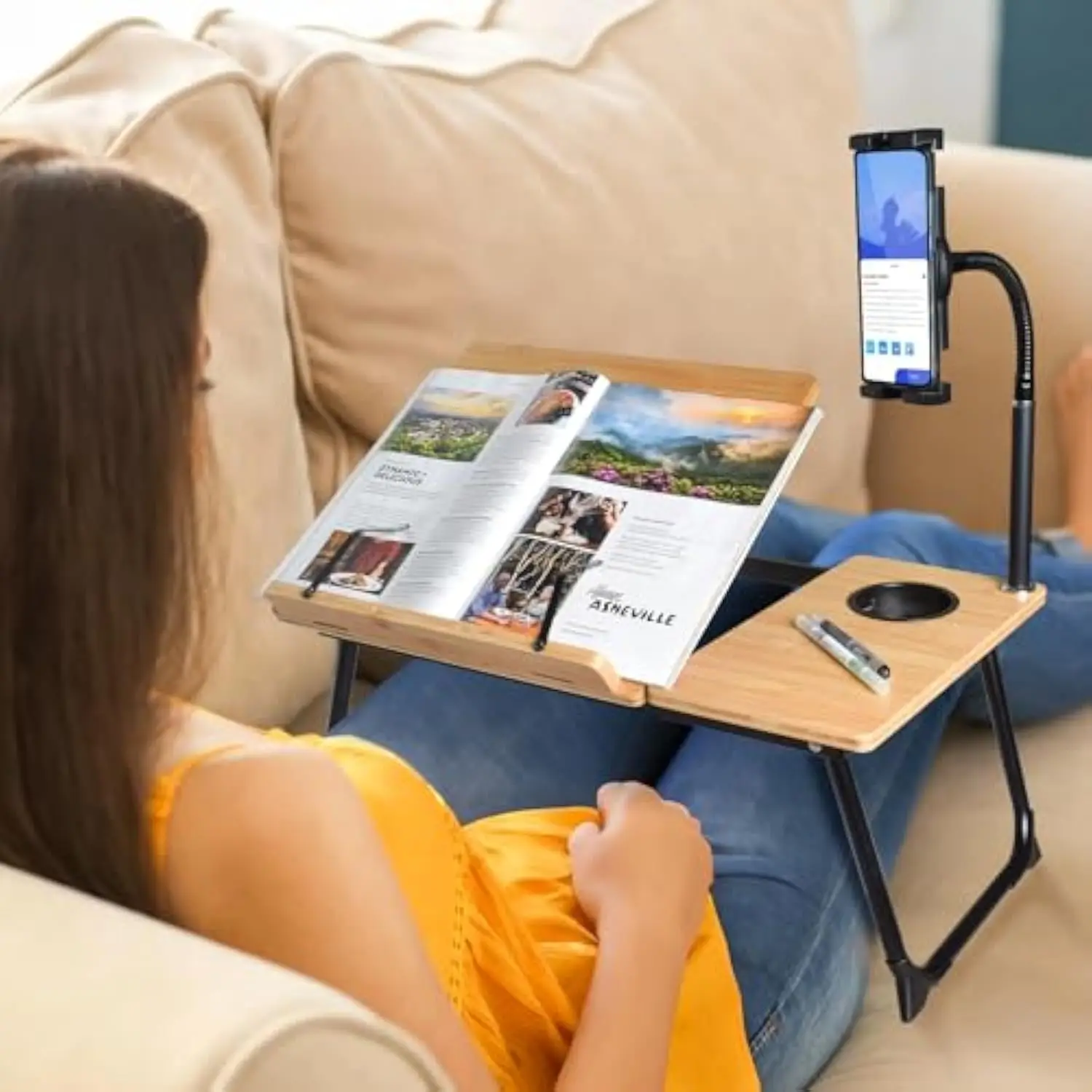 Unique style showcasing personal taste Portable Bamboo lap computer stand For Home office