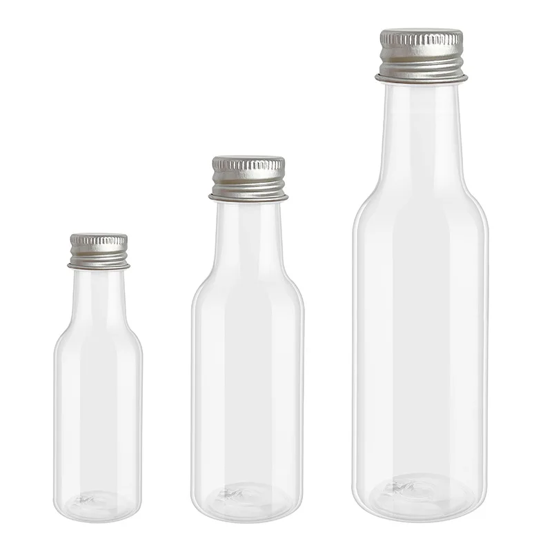 2024 50ML PET Clear Plastic Oil Bottle with Anti-theft lid Clear Empty Bottle Drink Beer Juice 100ml Small Wine Bottle