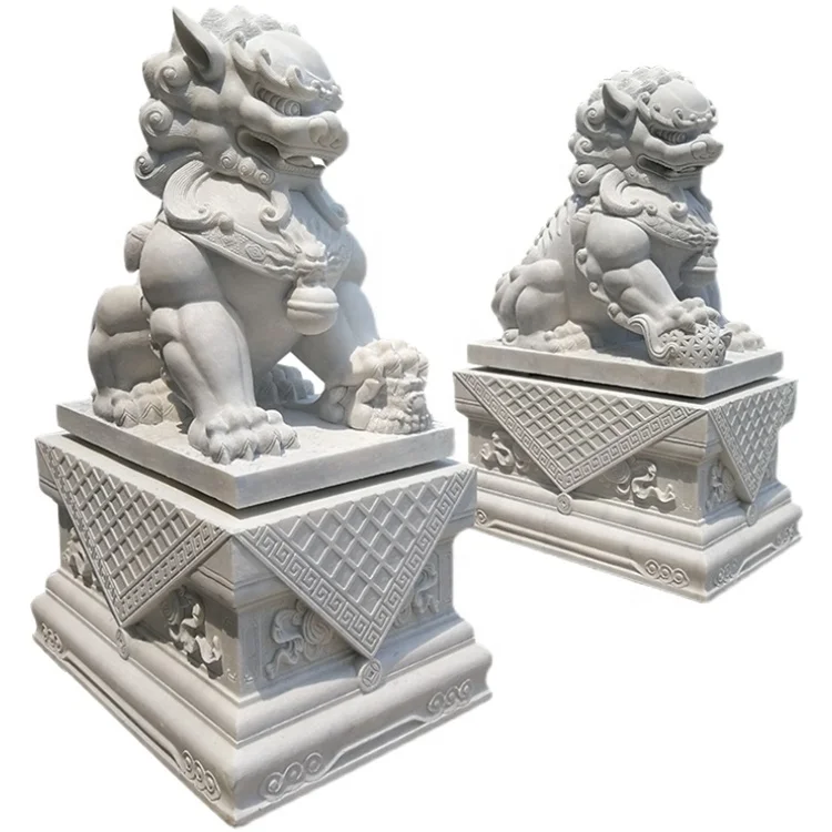 White marble walking lion statue large stone chinese foo dog statues sale stone fu dog statue