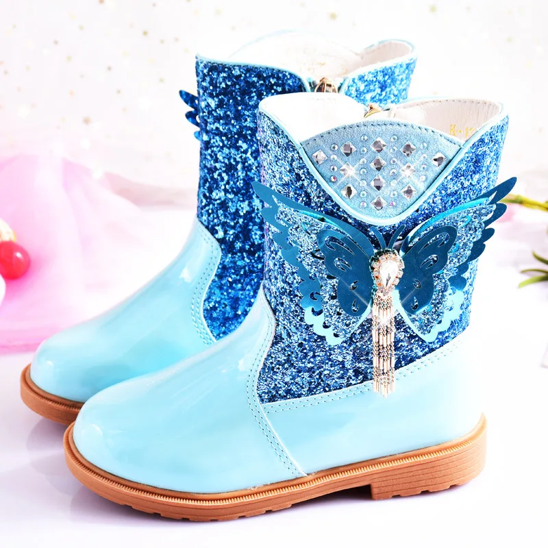 Зимние красивые платья с кристаллами в новом стиле, ботильоны принцессы «Холодное сердце», Эльза, косплей, детские зимние ботинки для девочек «Холодное сердце»