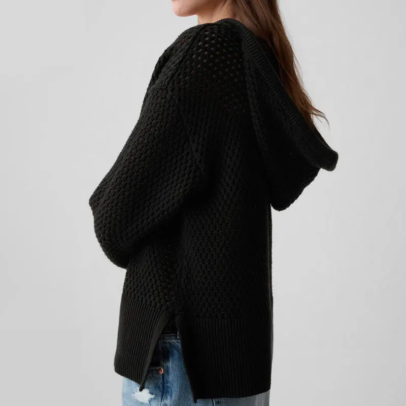 Wholesale Knitted pullover hoodie Sweater Sleeve Waffle Crew Neck Knitted Sweater For Women