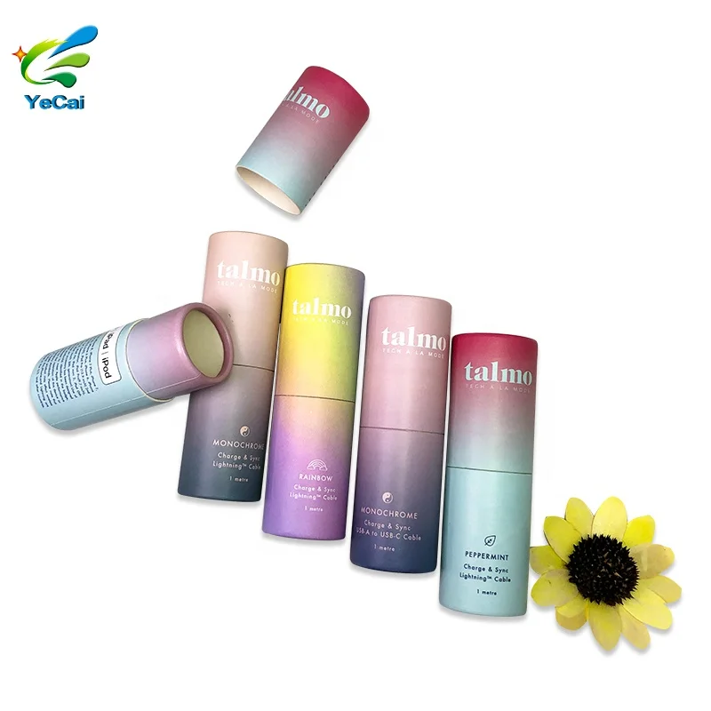 Custom printed eco friendly round cardboard electronic product USB flash drive paper tube packaging for data cable USB