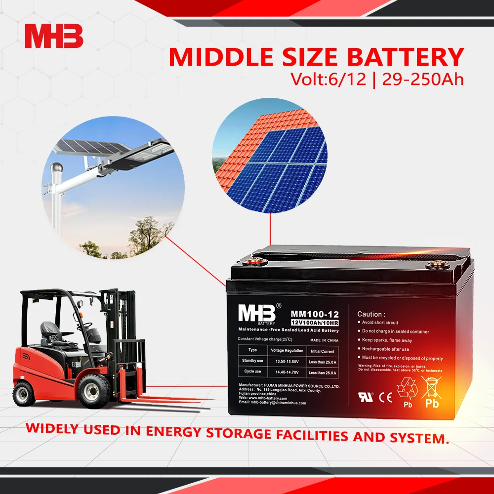 Mhb MM100-12A Solar Street Light Batterie Polymer Agm 12v 100ah Long Life Energy Storage Rechargeable Seal Lead Acid Battery