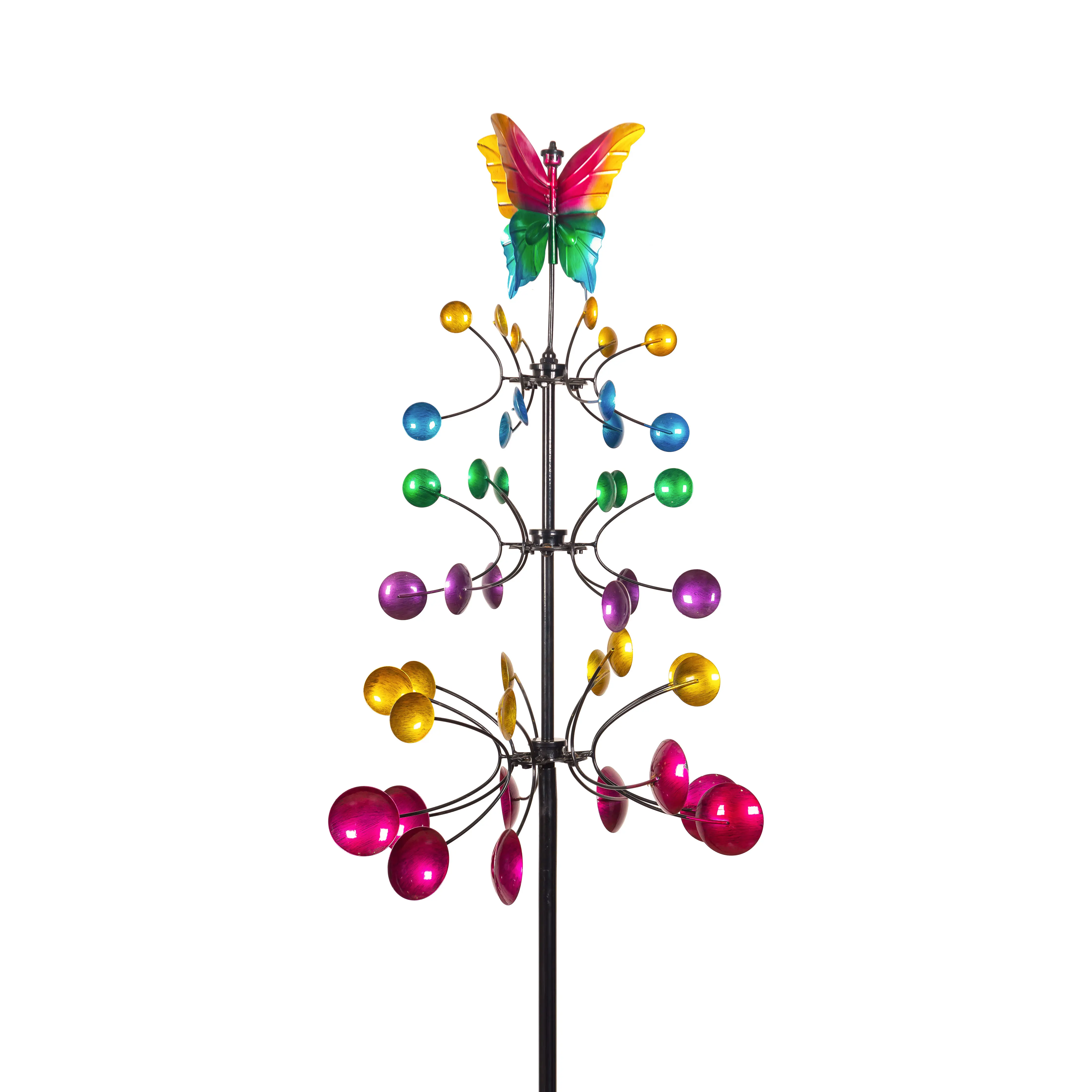 80 Inches 3D Decoration Outdoor Wind Cather Garden Wind Mill Metal Butterfly Wind Spinner