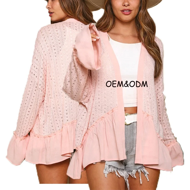 WINGTU Custom Logo Pink Patchwork Knitted Cardigan For Women