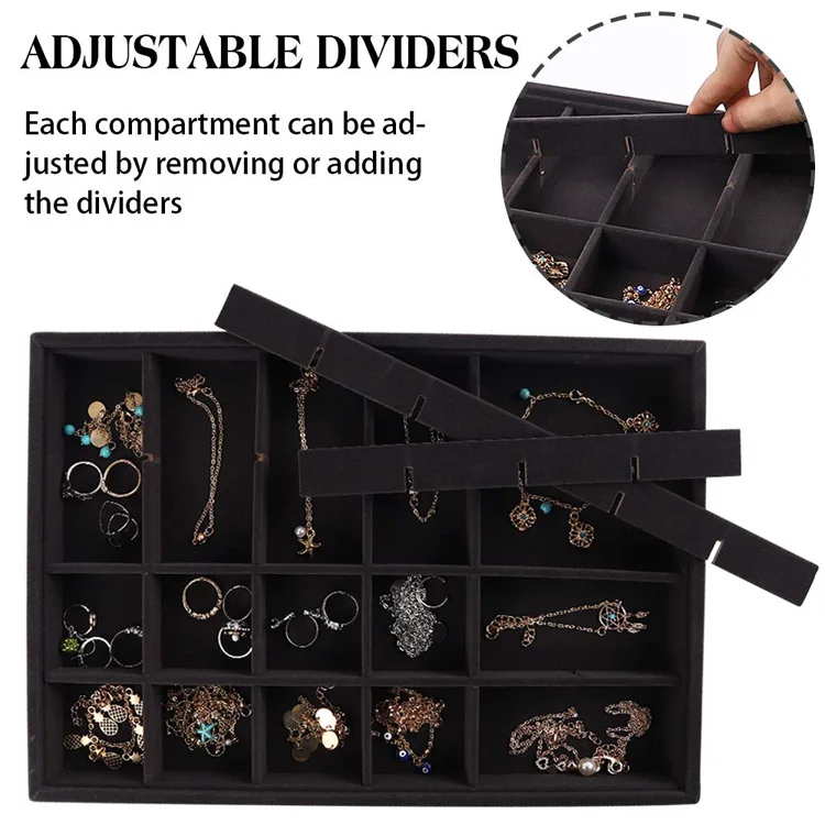 Stackable Velvet Jewelry Tray Organizer Jewellery Storage Display Trays All Velvet for Drawer Earring Necklace Bracelet Ring Set