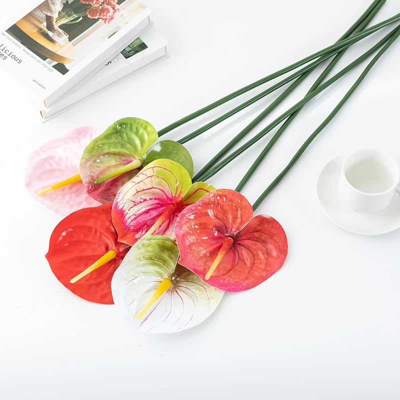 Simulation Flower Decoration Single Anthurium Calla Lotus Plastic Wedding Background Wall Layout Photography Props Anthurium