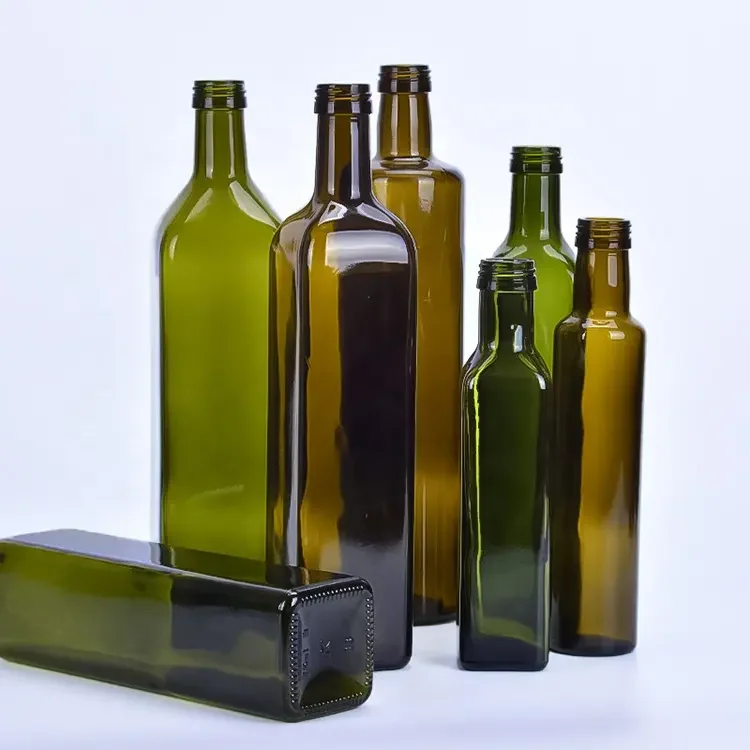 Food Grade Italy Olive Oil Packaging 250ml 500ml 750ml 1000ml Empty Square Dark Green Glass Bottle Olive Oils
