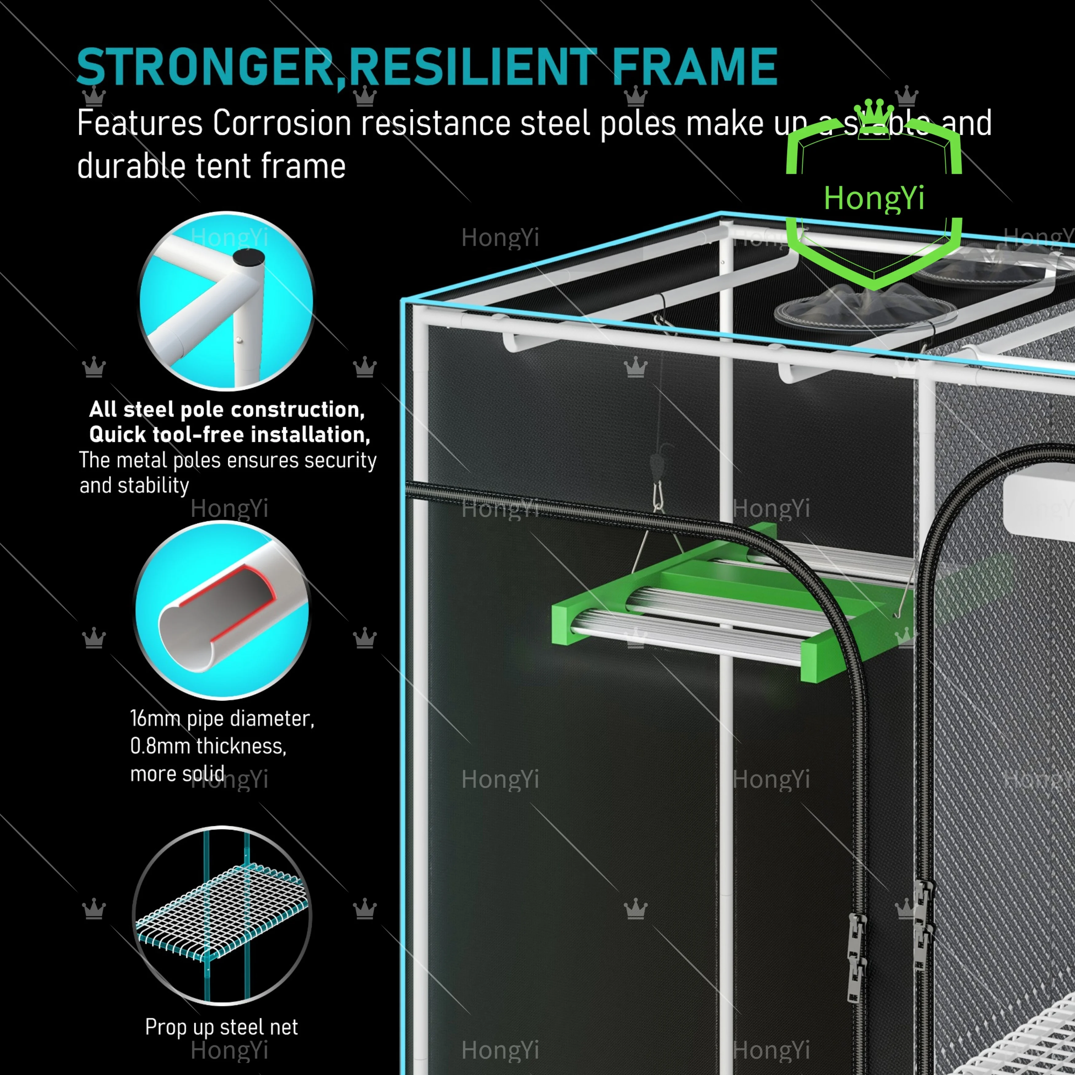 HongYi Supply Customized Easily Install Fabric 2-in-1 Planting Grow Tent Grow Box for Plants Greenhouse system
