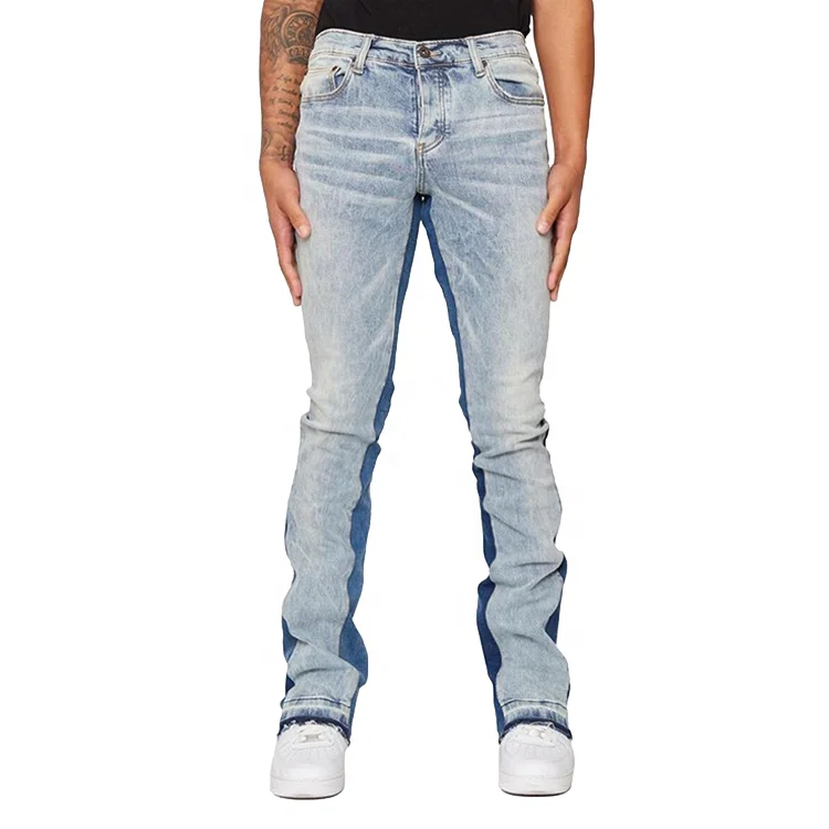 Finch Garment Skinny Custom Stacked Men Streetwear Jeans Pants Patchwork Mens Flare Denim Jeans