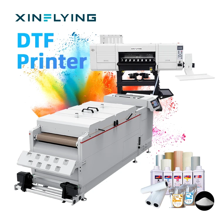 Промышленный dtf принтер Xinflying 5 головок i3200 с удлиненным порошковым шейкером и духовым шкафом для рулонной печати ПЭТ-пленки