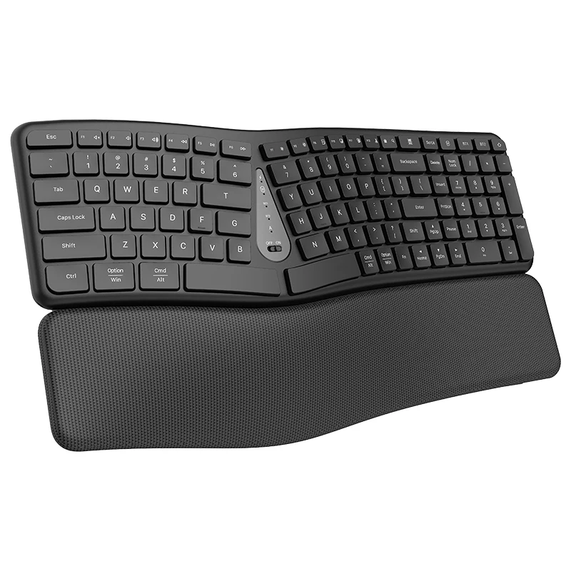 T3 Bluetooth Dual Mode Ergonomic Wireless Keyboard with Cushioned Wrist Rest Split Keyboard 2.4G Membrane Silent Keyboard for PC