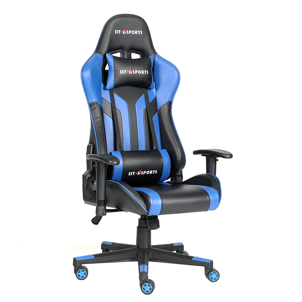 
Custom Logo PU Leather Blue Gaming Racing Chair Ergonomic Adjustable Cadeira Gamer 
