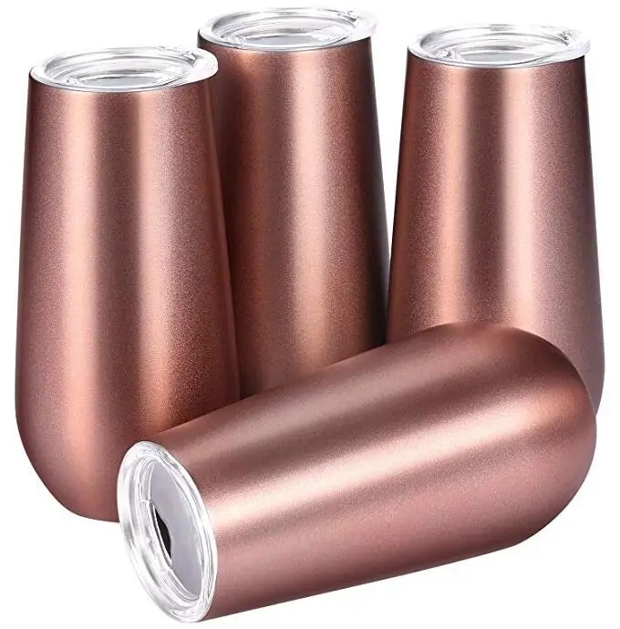 
6oz Insulated Champagne Flutes Stainless Steel Wine Tumbler Unbreakable Reusable Cocktail & Coffee Cups with Lips 