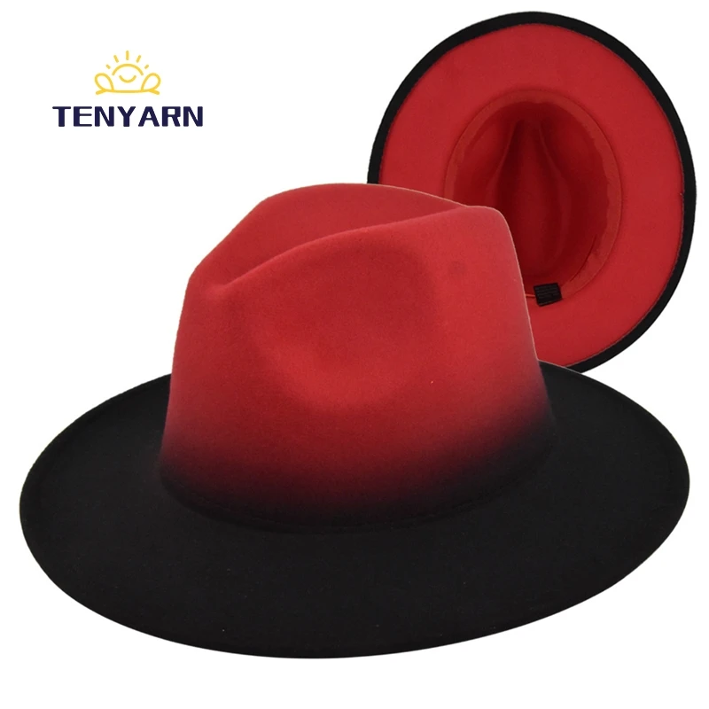 Tenyarn  60 Cm Unisex Print Ombre Wide Brim Fedora Hats Custom Women 100% Wool Mens Fedora Stylish Hats Wholesale