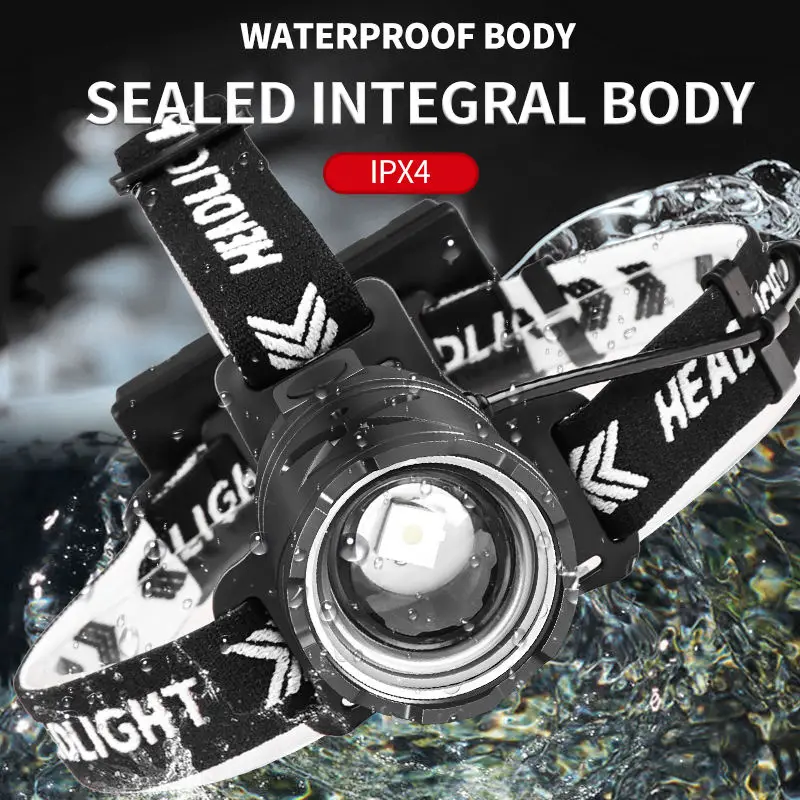 Super Powerful Zoomable Headlamp 3*18650 Type-C USB Hunting Headlight XHP70 30W LED Head Lamp Waterproof Head light Fishing lamp