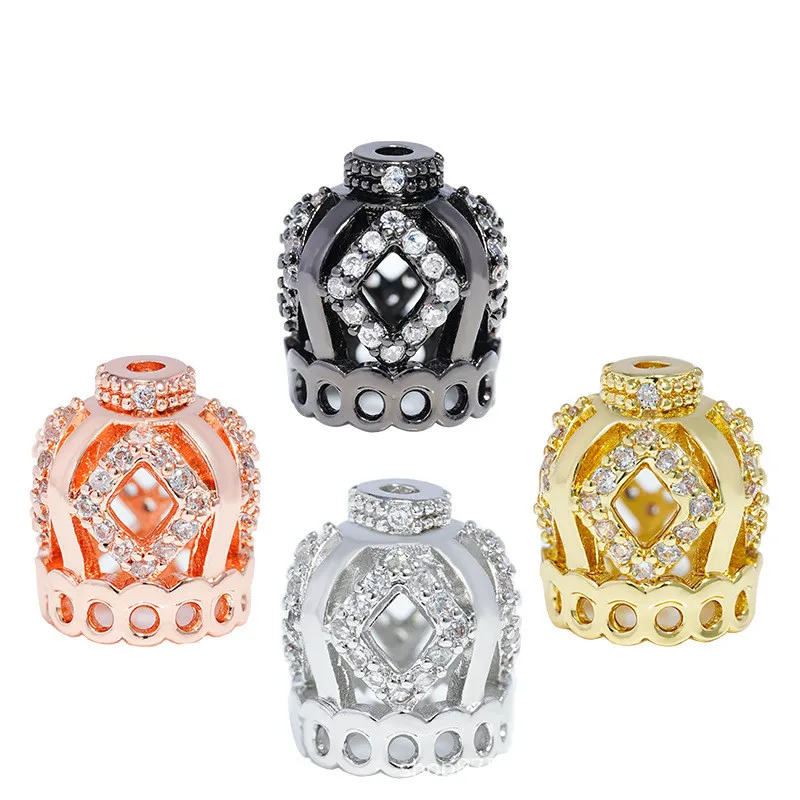 DIY crown loose Spacer beads Accessories Charms Black White Zircon Micro CZ Crown Beads for Jewelry Making