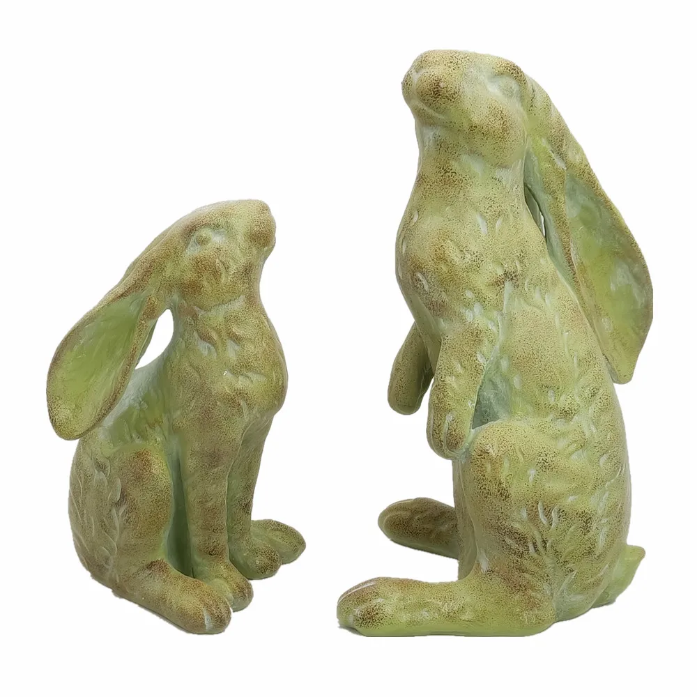 Garden Decoration Wholesales Animal Rabbit Statue Garden Green Moss Sitting Rabbit Spring Easter Bunny Figure