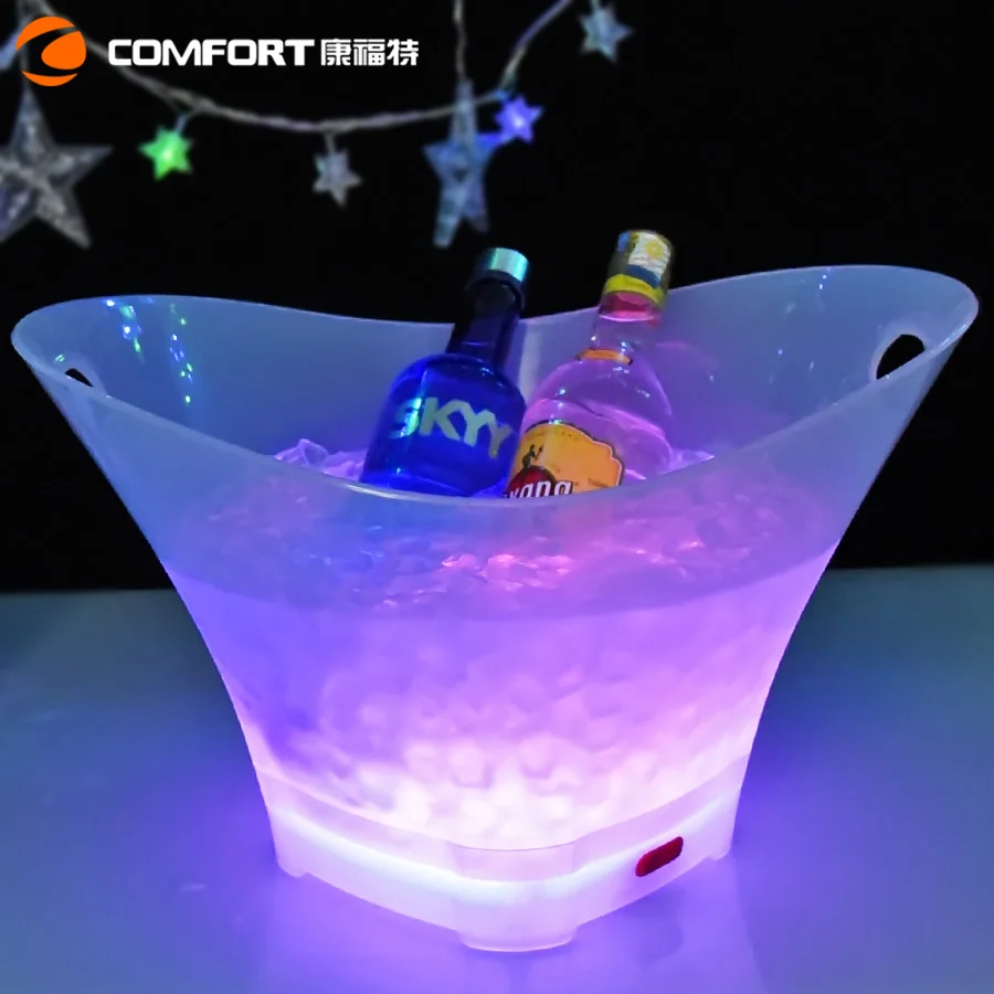 OEM manufacturer made beer wine champagne branded PP plastic oil engraved led ice bucket for decorative