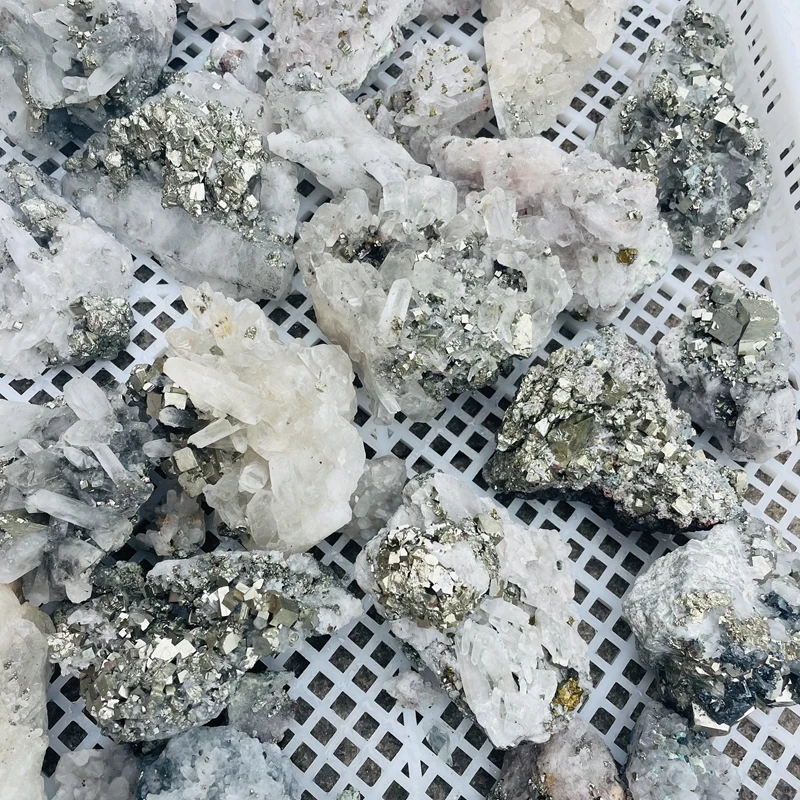 High Quality Natural Stone Healing Chalcopyrite and Crystal Quartz Cluster Mineral Specimen for Decoration