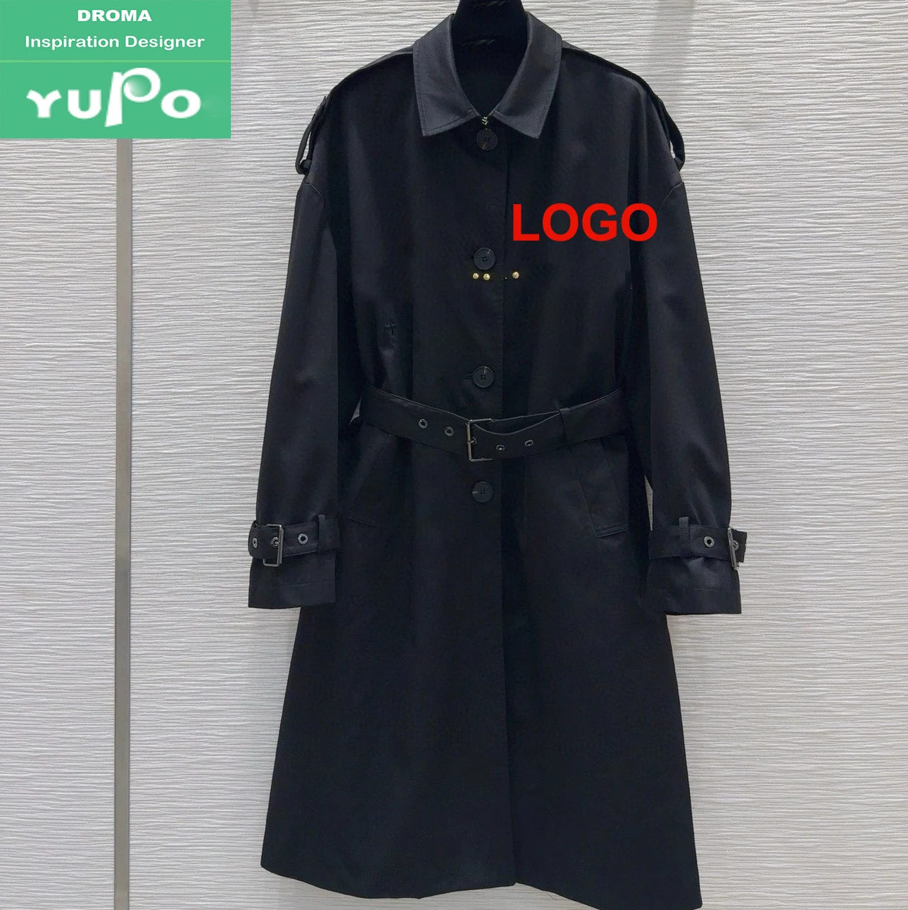 Droma new inspired designer autumn winter fashion casual long trench coat women luxury with sashes