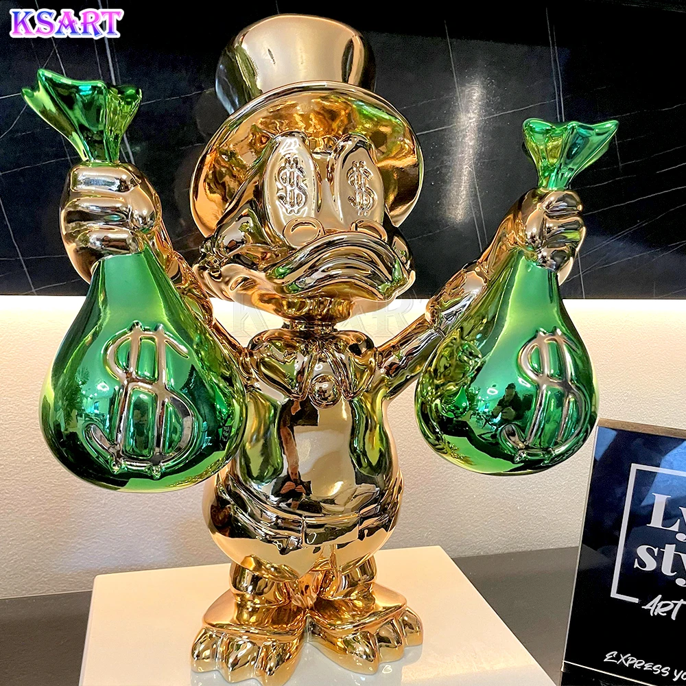 Hot chrome-plated money bag Donald Duck sculpture bar decorative pieces electroplating resin factory direct sales