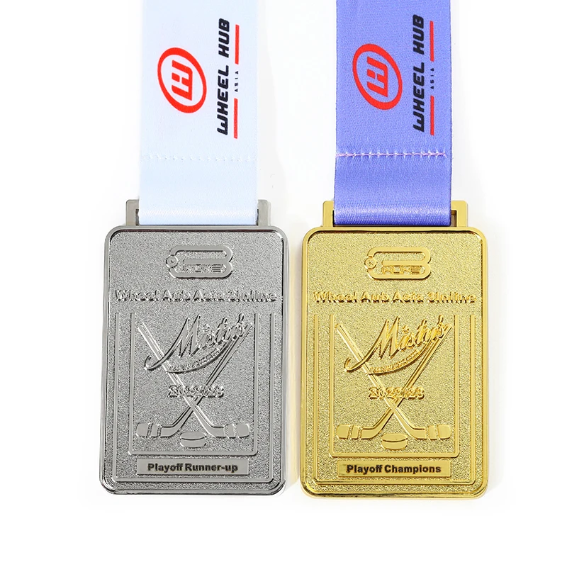 Фабричный логотип Высококачественная мягкая эмалированная цинковый сплав 3D креативная хоккейная Спортивная корона металлическая медаль с лентой