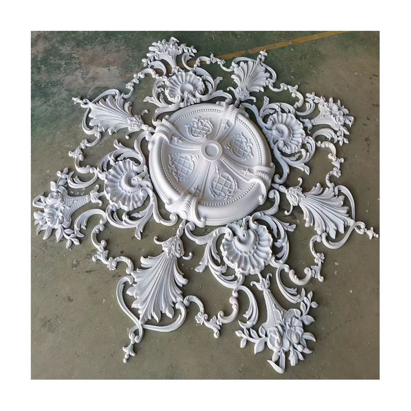 Polyurethane round ceiling appliques flower decorative arc mouldings decoration material