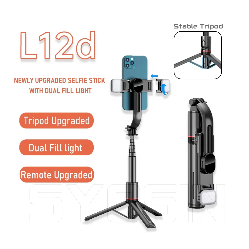 6 in 1 Wireless Selfie Stick L12d with Dual Fill Light 2022 Selfie Tripod Wireless Remote Aluminum Alloy Stick For iPhone 13