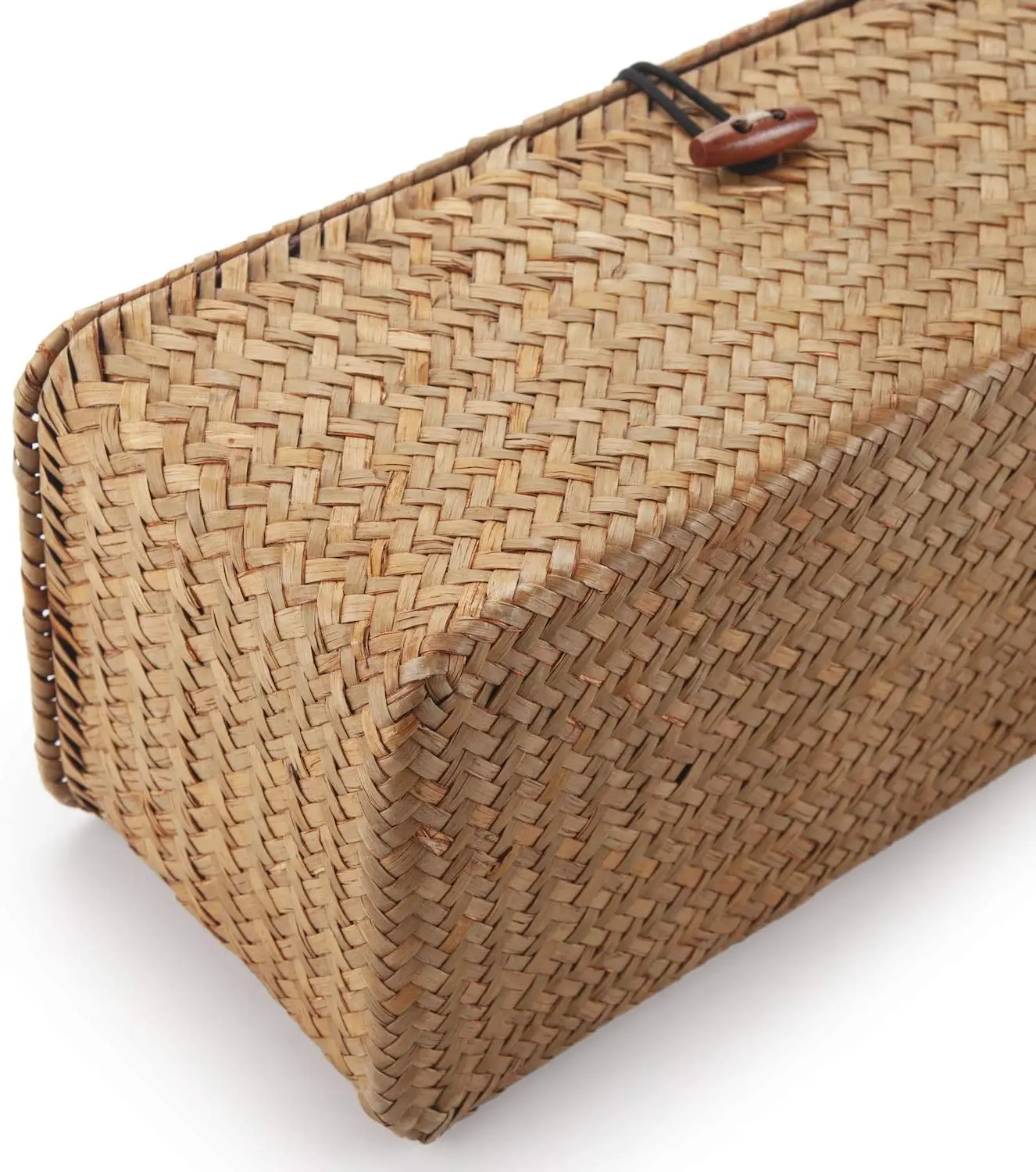 Seagrass Storage Basket with Lid Rectangular Small Woven Shelf Baskets with Sections for Organize Snack Toys