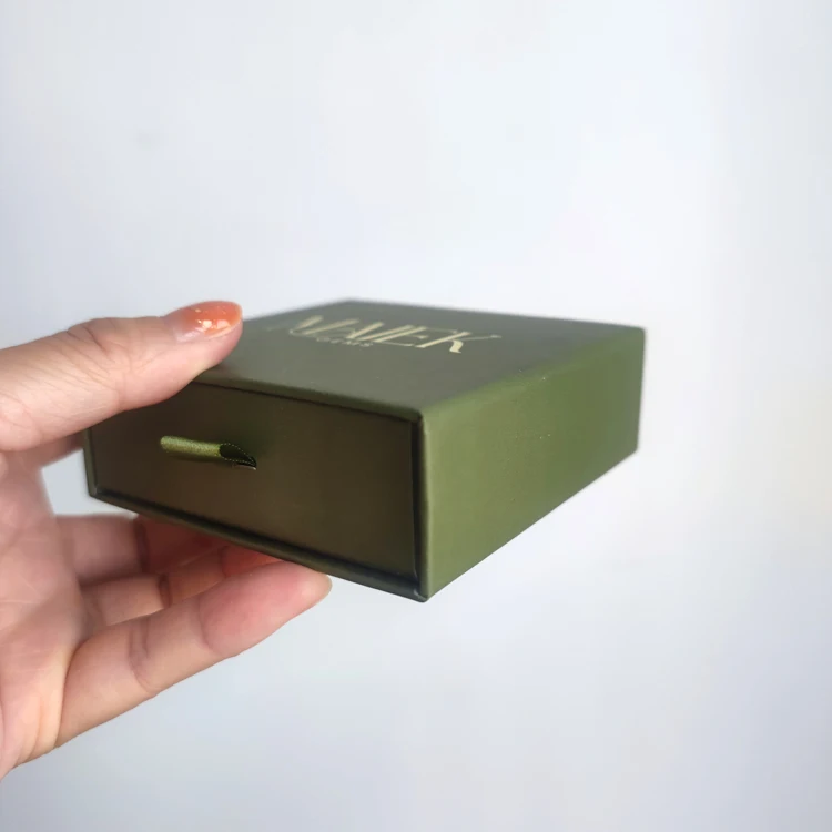 Custom Logo Variant Green Jewellery Packaging Cardboard Drawer Box Ring Narring Necklace Sliding Container BIJOUX with Pouch
