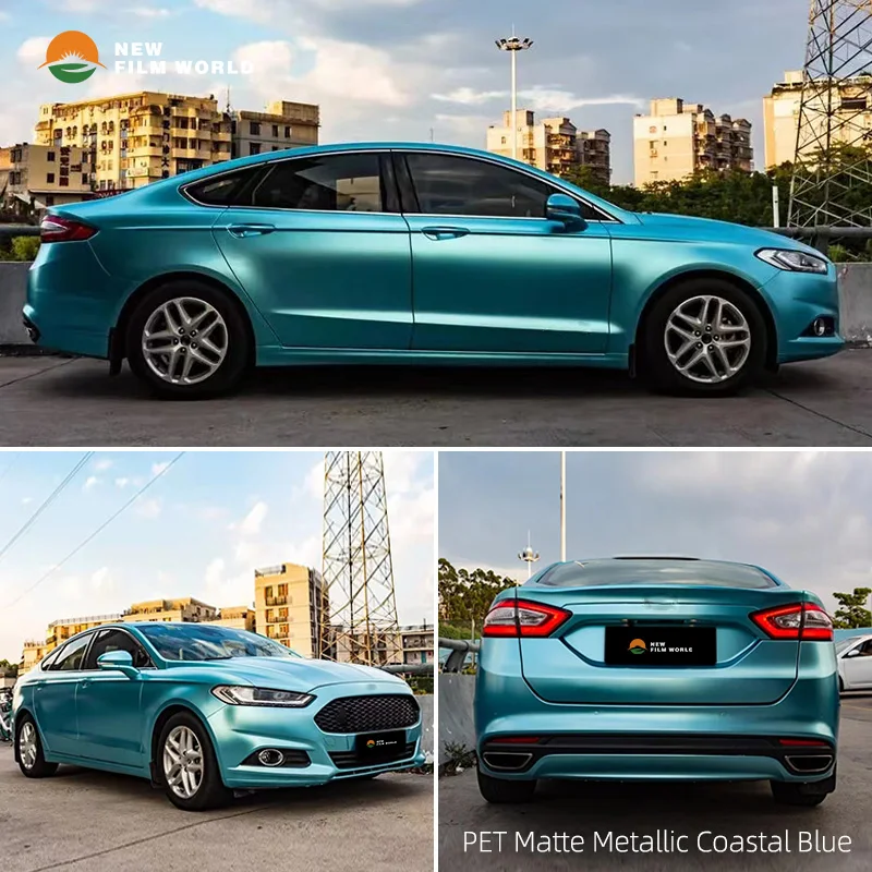 PET Matte Metallic Coastal Blue Car Wrap Film car wrapping film vinyl Stickers Glossy car wrap vinyl film
