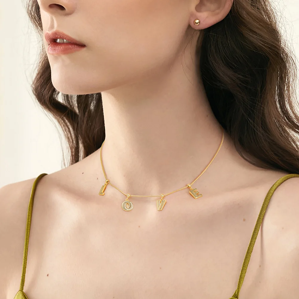 Wholesale 925 Sterling Silver Jewelry A-Z Alphabet Cartoon Letter Charms for Necklace Accessories Chain DIY Making