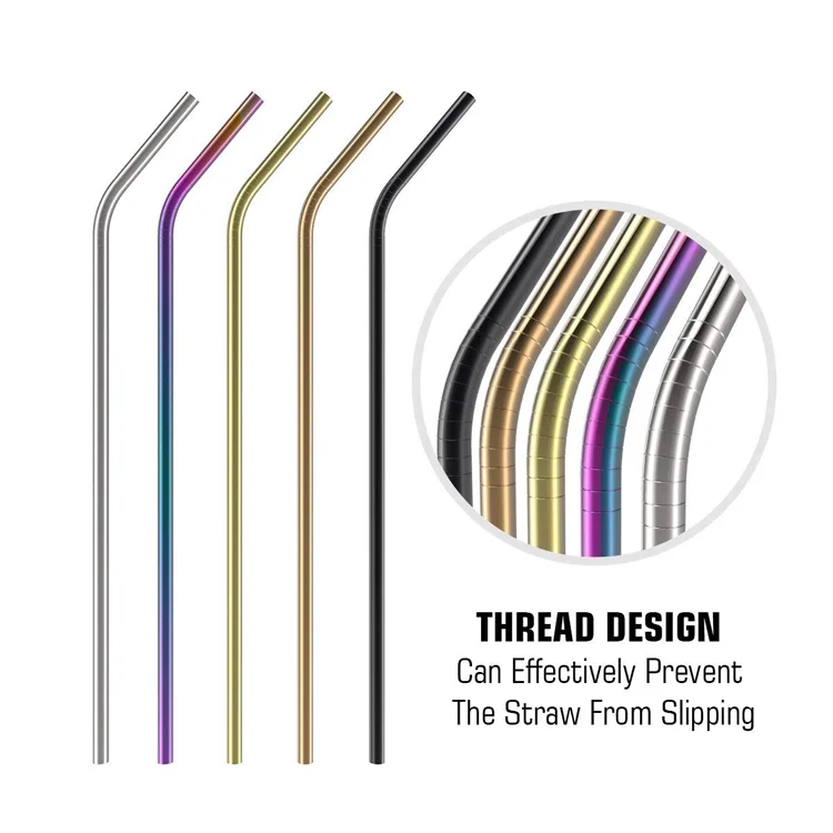 10.5 in Metal Reusable Straws Drinking Set Bag,Stainless Steel Straw With Brush In A Pouch