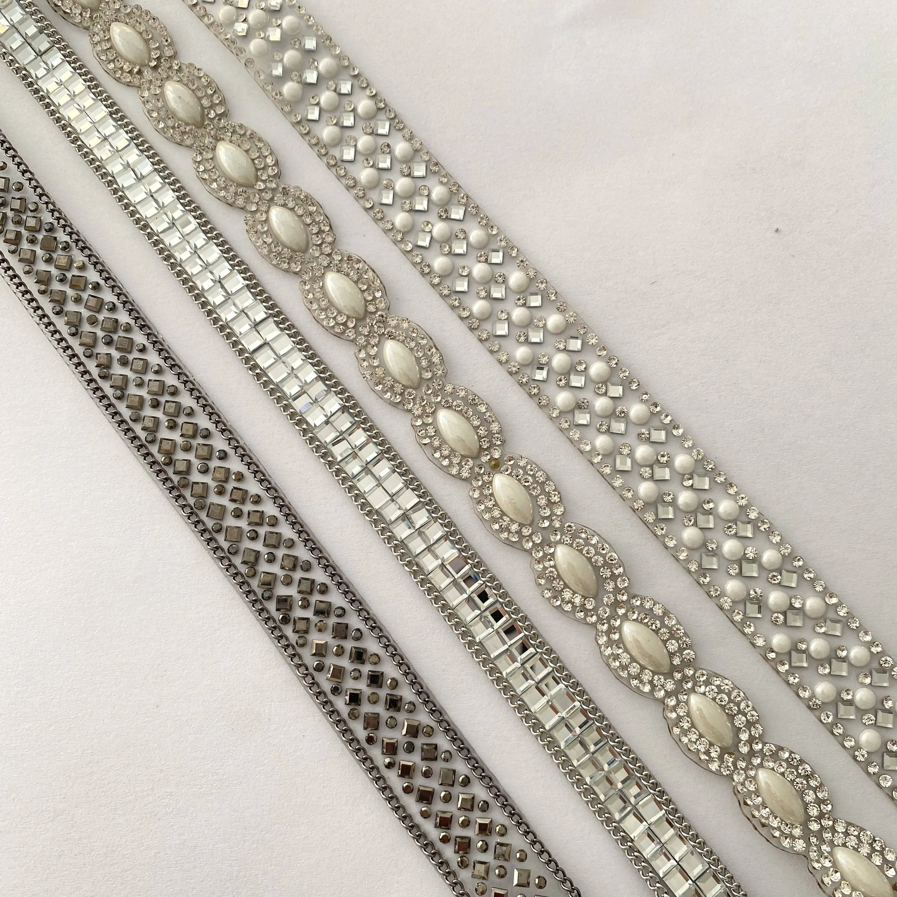 New arrival Wholesale New Design Decoration Hot fix Rhinestone Ribbon Mesh Transfer for shoes sandal