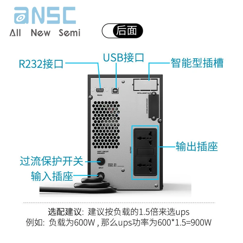 High frequency online 1KVA/900W anti power outage silent backup stabilized power supply UPS uninterruptible power supply