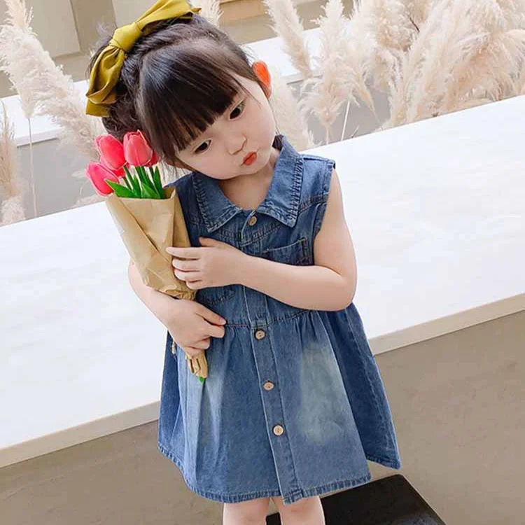 Child Denim Dress Summer Vest Dress Children Shirt 2-7 Years Old kids summer clothes 2024 mini girls skirt jean dress design