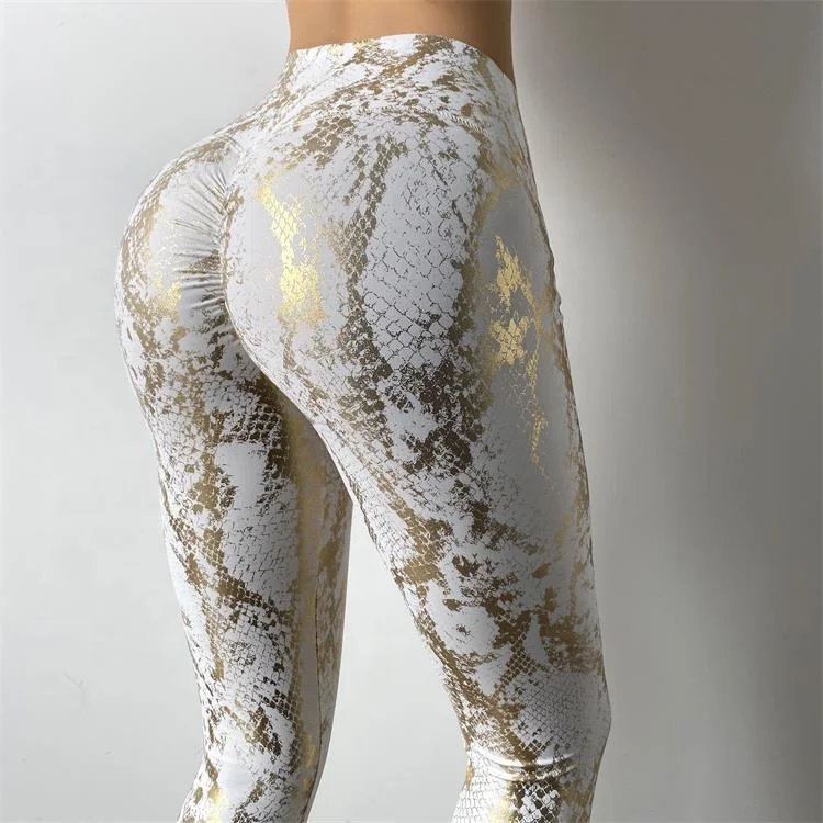 Custom Sportswear Women High Waist Workout Yoga Pants Gym Scrunch Butt Snake Skin Print Compression Tights Yoga Leggings