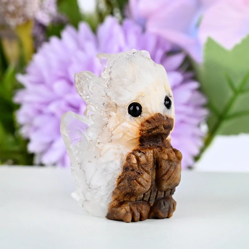 High Quality natural crystal cluster carved healing stone hedgehog cluster Carving Figurine
