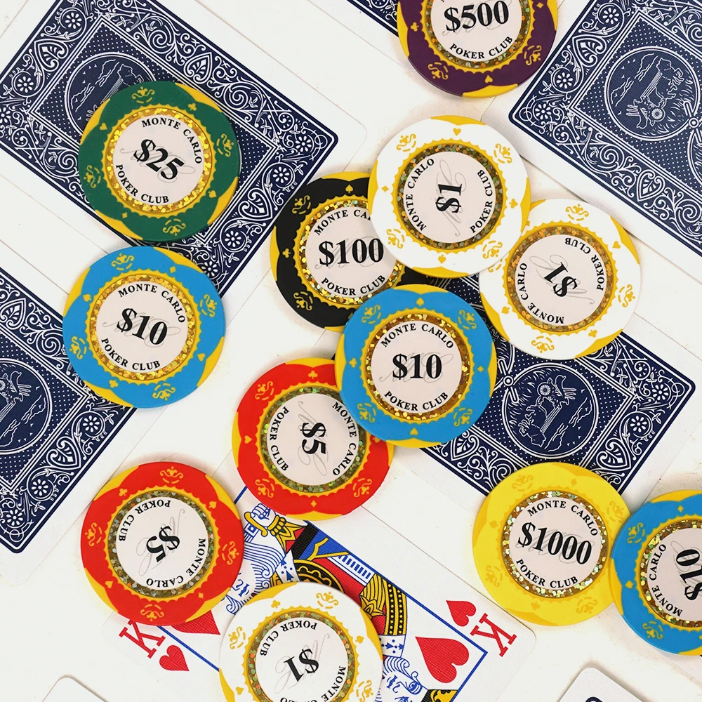 Professional Poker Set Casino Game Accessories Custom Monte Carlo 300 Piece Clay Chips Includes playing card Dice