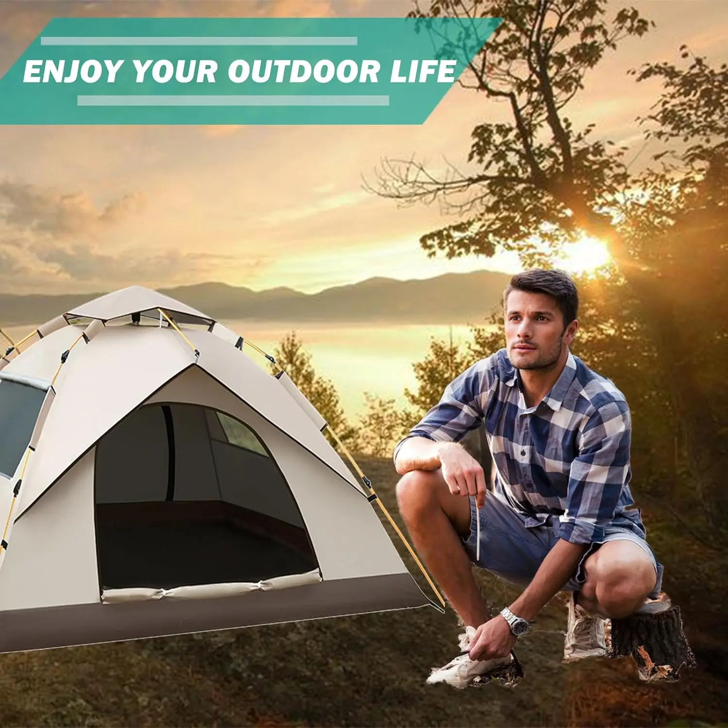 2-3 Person Camping Waterproof Family Tent Instant Easy Up Double Layer Anti-UV 2 Windows