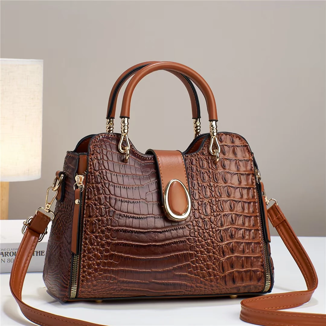 Custom Casual Crocodile Pattern Top-handle Leather Shoulder Bag Women Large Capacity Messenger Bag Ladies Handbag Women