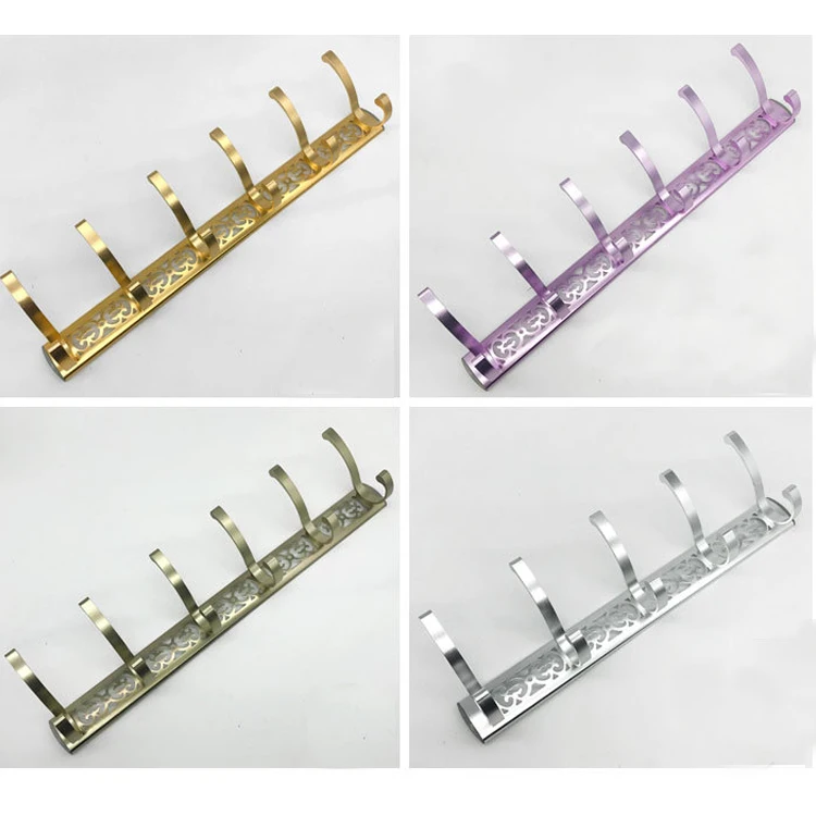 5 Hooks Aluminum hanger metal clothes hooks wholesale hooks for bathroom wall mounted